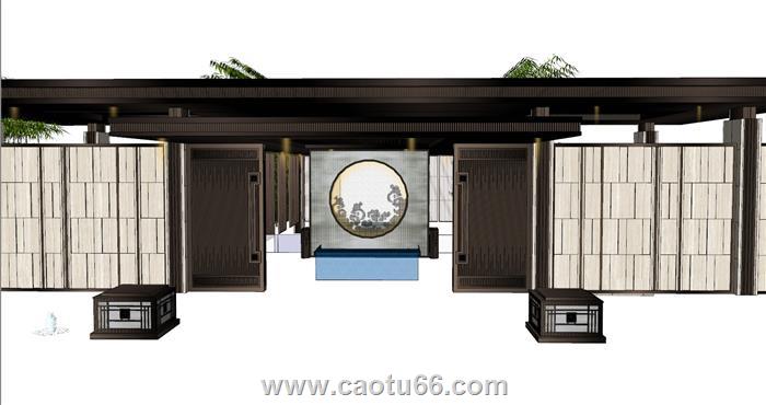 中式小区小区入口小区大门SU模型