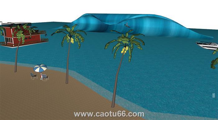 沙滩海滩海边SU模型