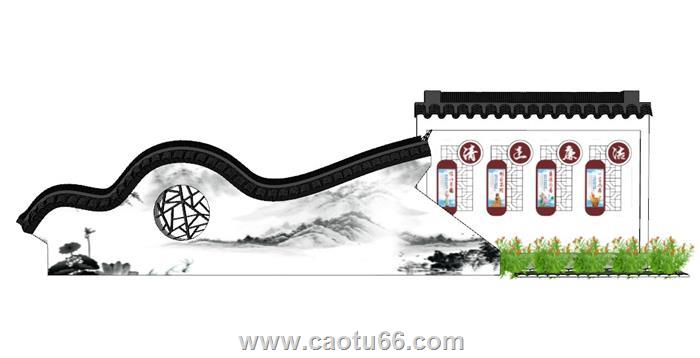 中式文化景墙SU模型