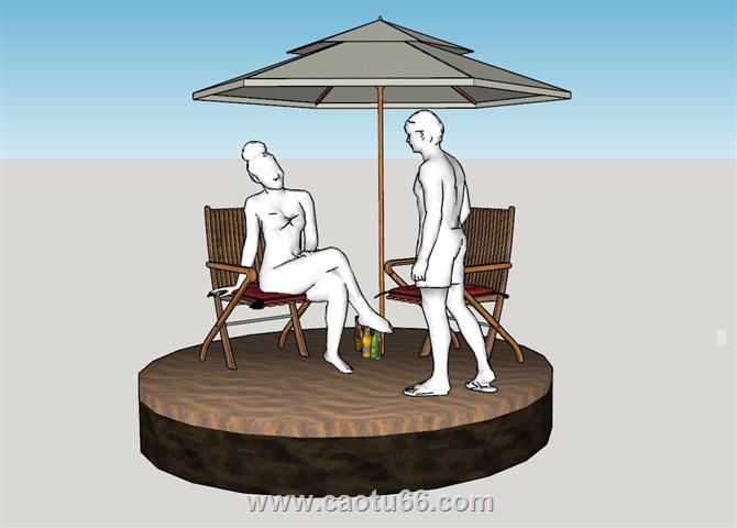 遮阳伞座椅男女SU模型