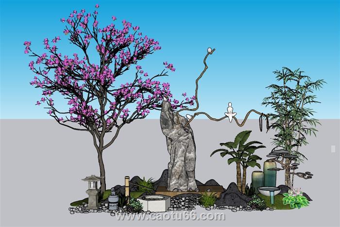 中式桃花景观SU模型