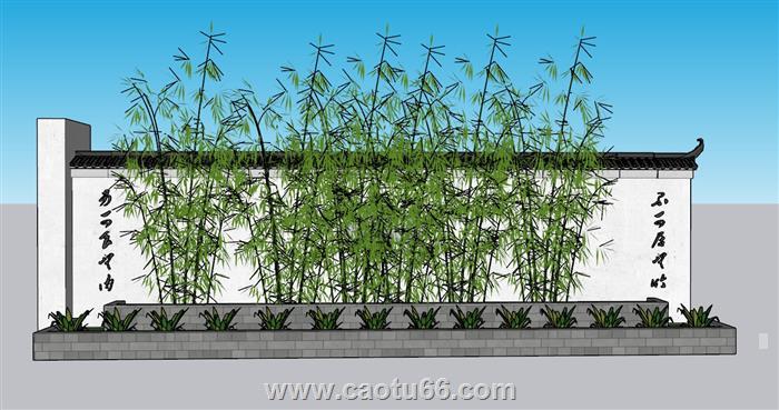 中式竹子景墙SU模型