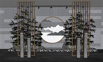中式景墙庭院SU模型