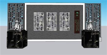 中式貔貅景墙SU模型