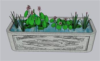 荷花池水池景观SU模型
