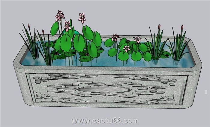 荷花池水池景观SU模型