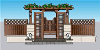 木质花门庭院门SU模型