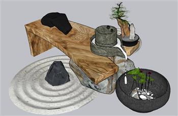 中式石磨枯山水SU模型
