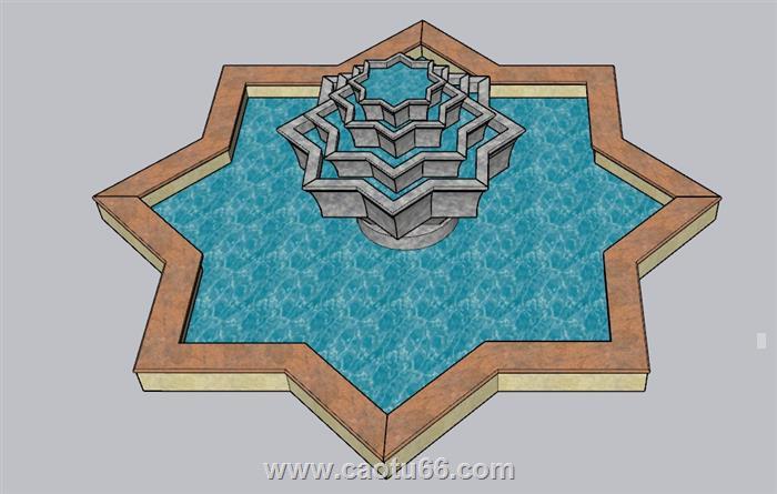欧式水池喷泉SU模型