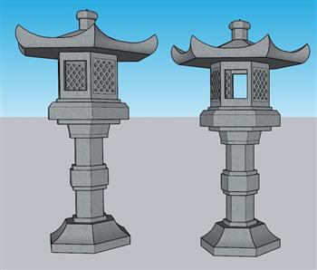 中式石灯笼草坪灯SU模型