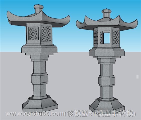 中式石灯笼草坪灯SU模型