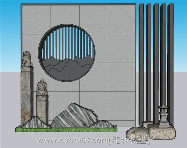 中式景墙SU模型