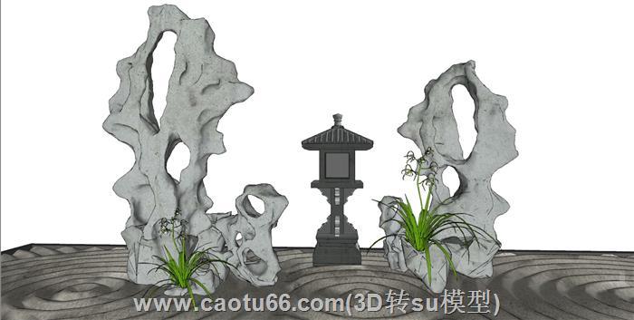 中式日式枯山水SU模型