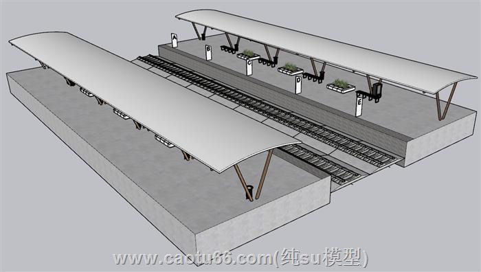 廊架站台铁路SU模型
