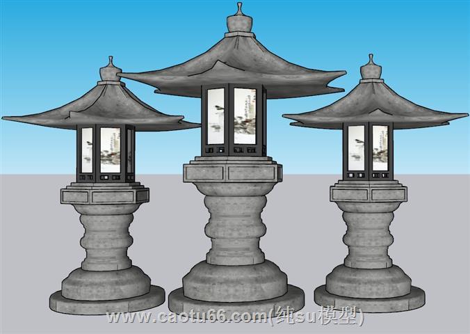 石灯笼庭院灯草坪灯SU模型