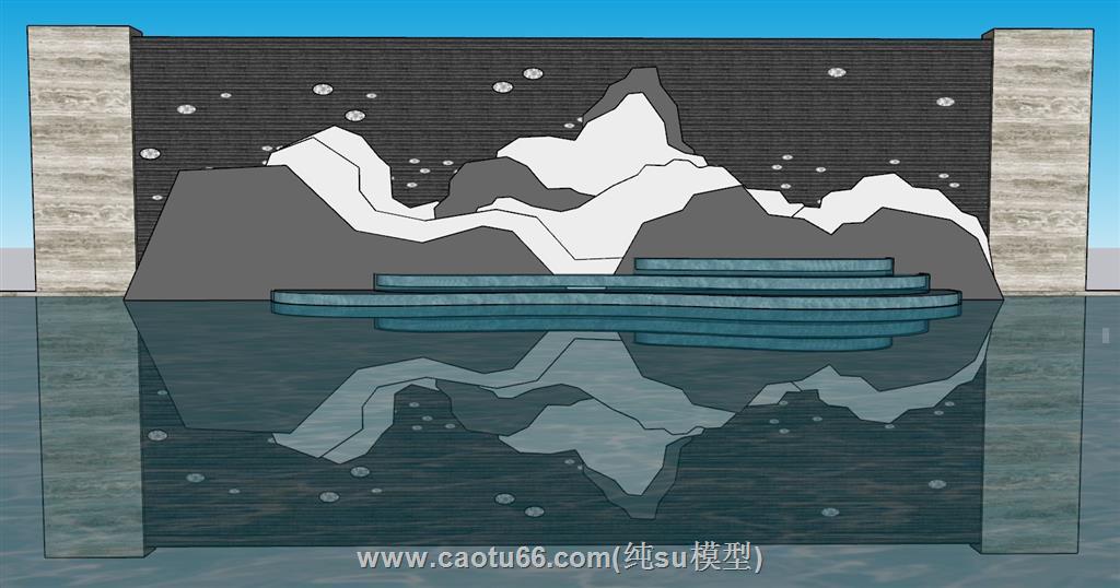 中式水幕墙景墙SU模型