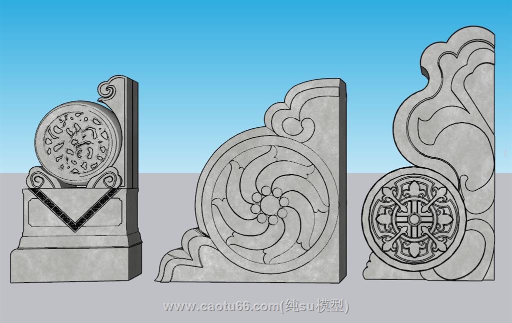 中式抱鼓石鼓石SU模型