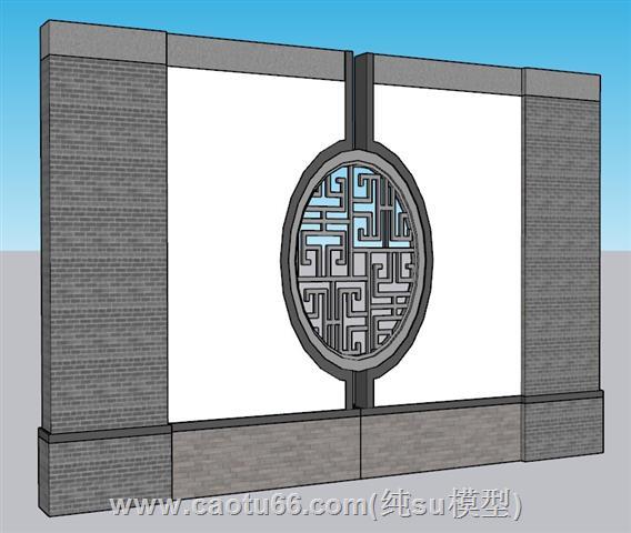 中式景墙景观SU模型