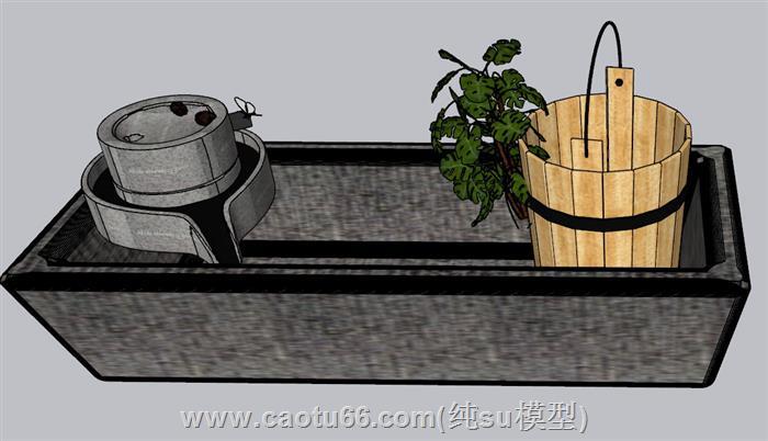 石磨水桶水池SU模型