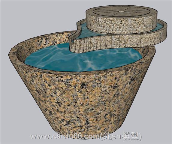 流水景观石磨SU模型