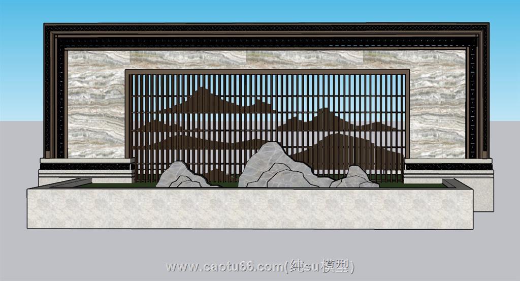 新中式景墙景观墙SU模型