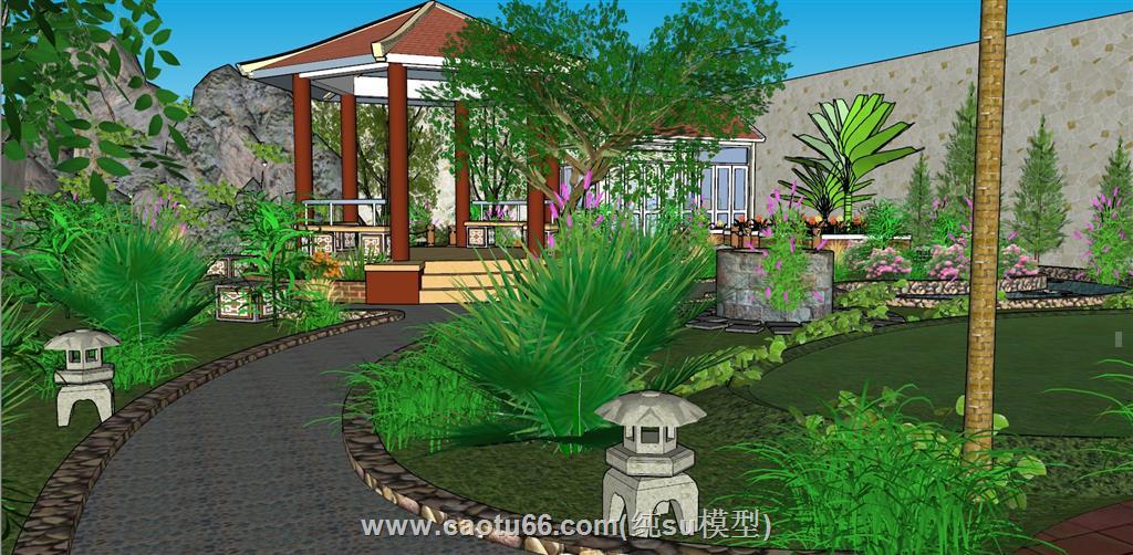 中式花园景观SU模型
