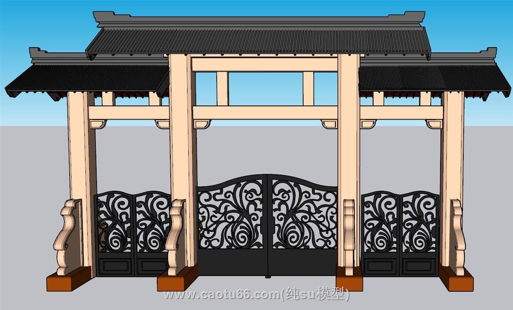 铁艺大门中式SU模型