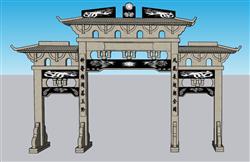中式古建筑门楼SU模型