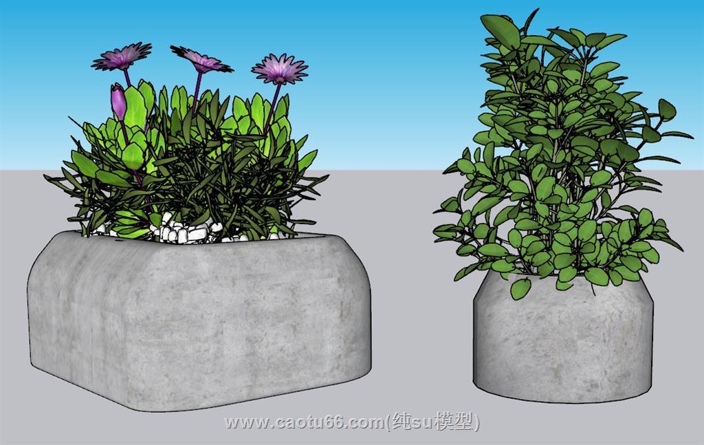 石制花盆盆景SU模型