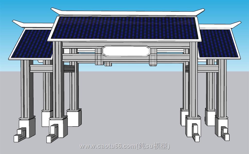 中式门楼牌坊SU模型