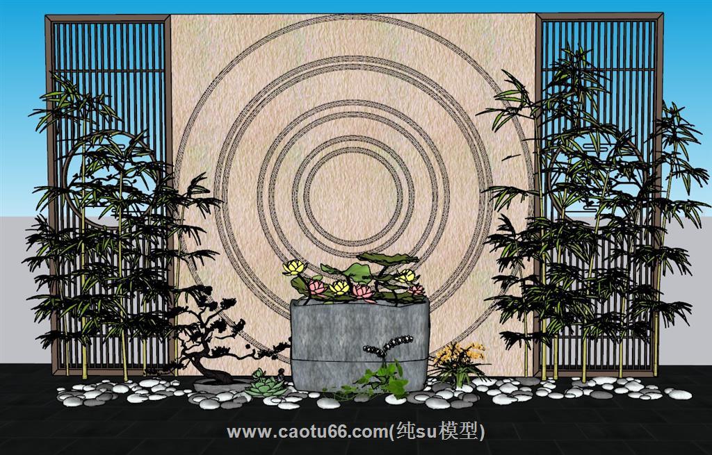 新中式景观荷花池SU模型