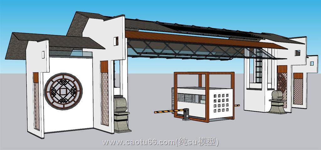 新中式大门入口SU模型