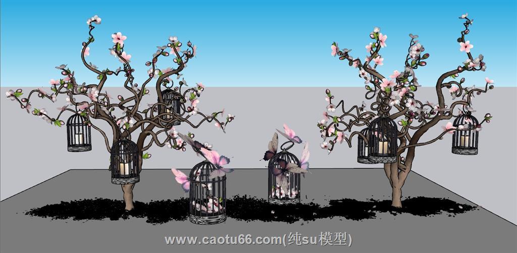 桃花树蜡烛灯插花SU模型