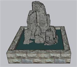 景观石假山水池SU模型