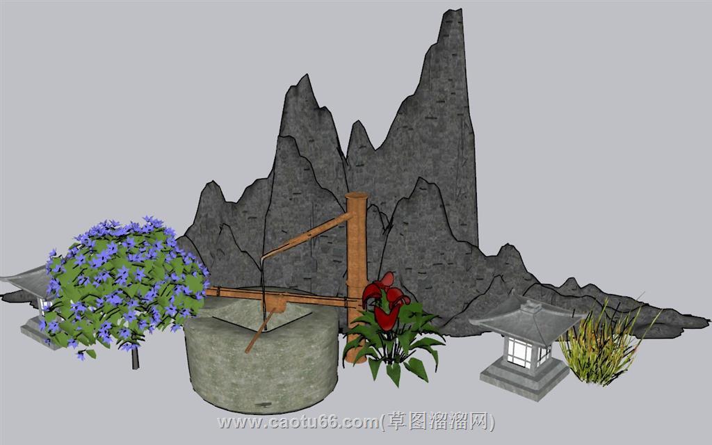片石景观假山SU模型