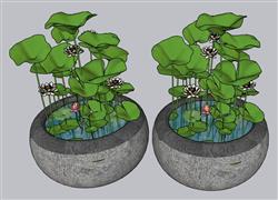 中式景观荷花池SU模型