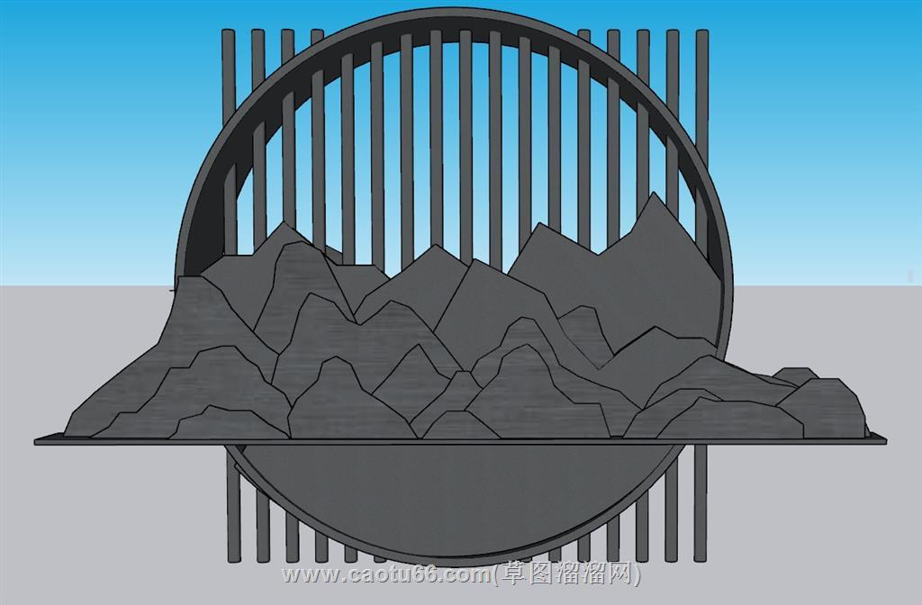 中式山脉假山SU模型