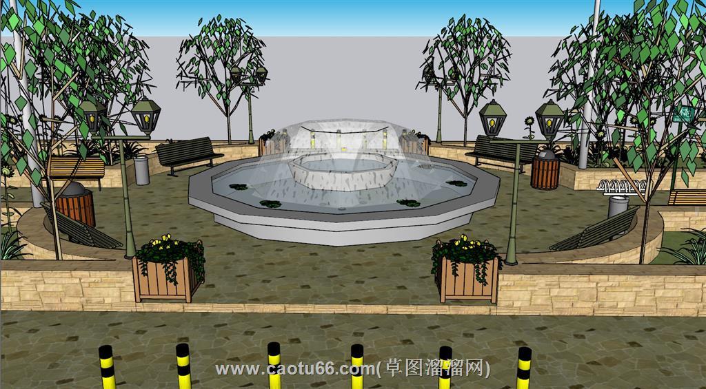 公园喷泉水池SU模型