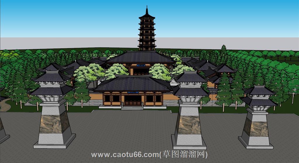 寺庙禅院宝塔SU模型