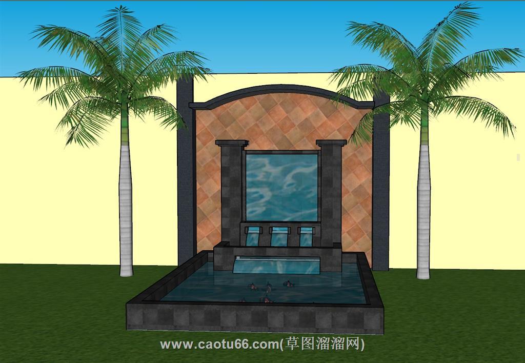 流水景墙SU模型