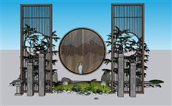 中式禅意庭院景观SU模型
