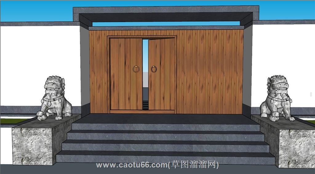 入户门庭院门石狮子SU模型