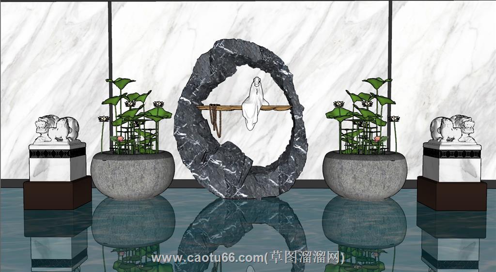 中式禅意佛像SU模型