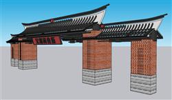 商业街门楼牌坊SU模型
