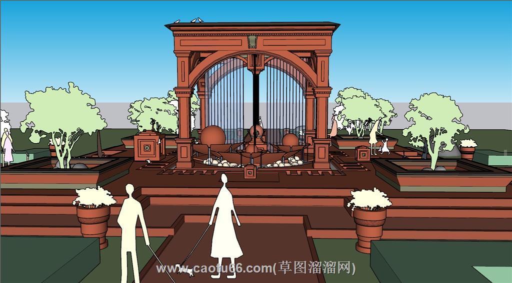 公园亭子雕塑SU模型
