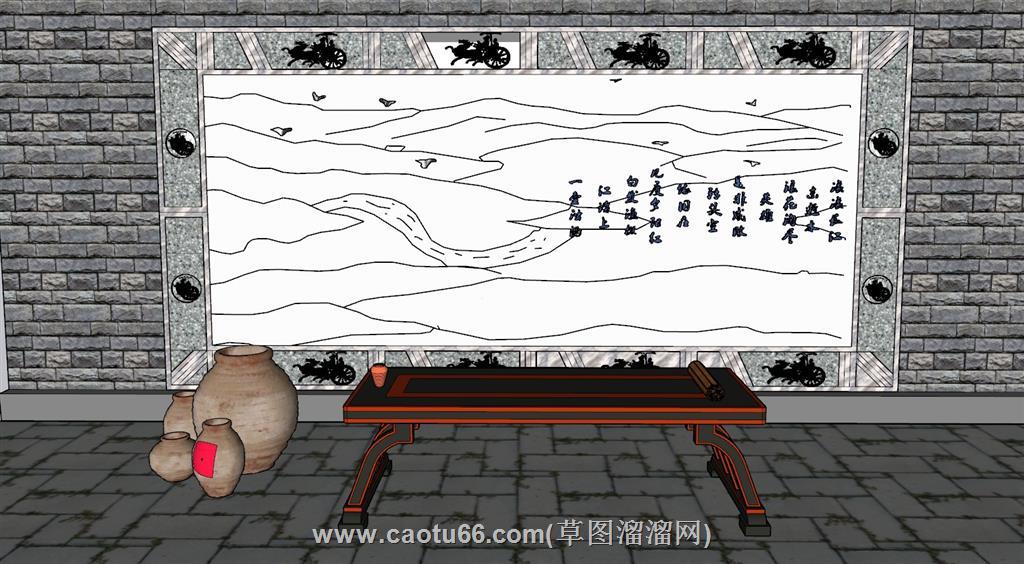 古墙景墙案台SU模型