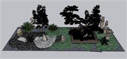 庭院迎客松枯山水SU模型