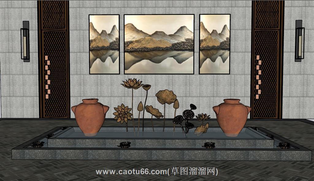 荷花荷叶雕塑SU模型