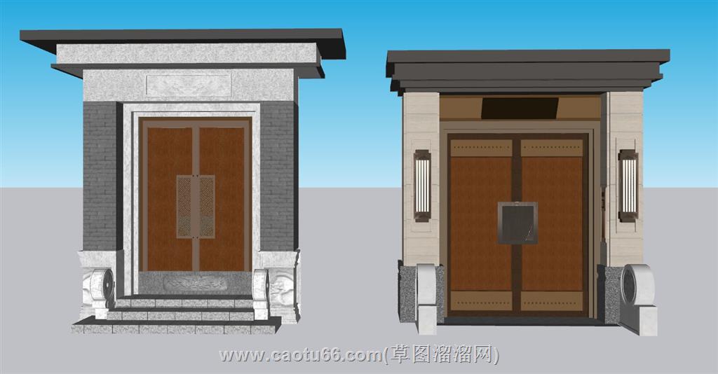 新中式入户门院门SU模型