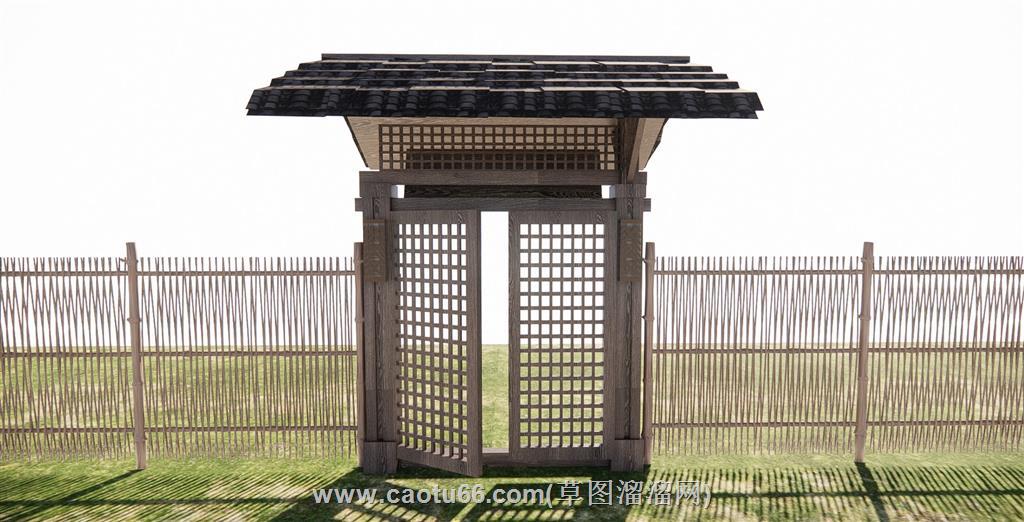 乡村庭院大门入户门SU模型